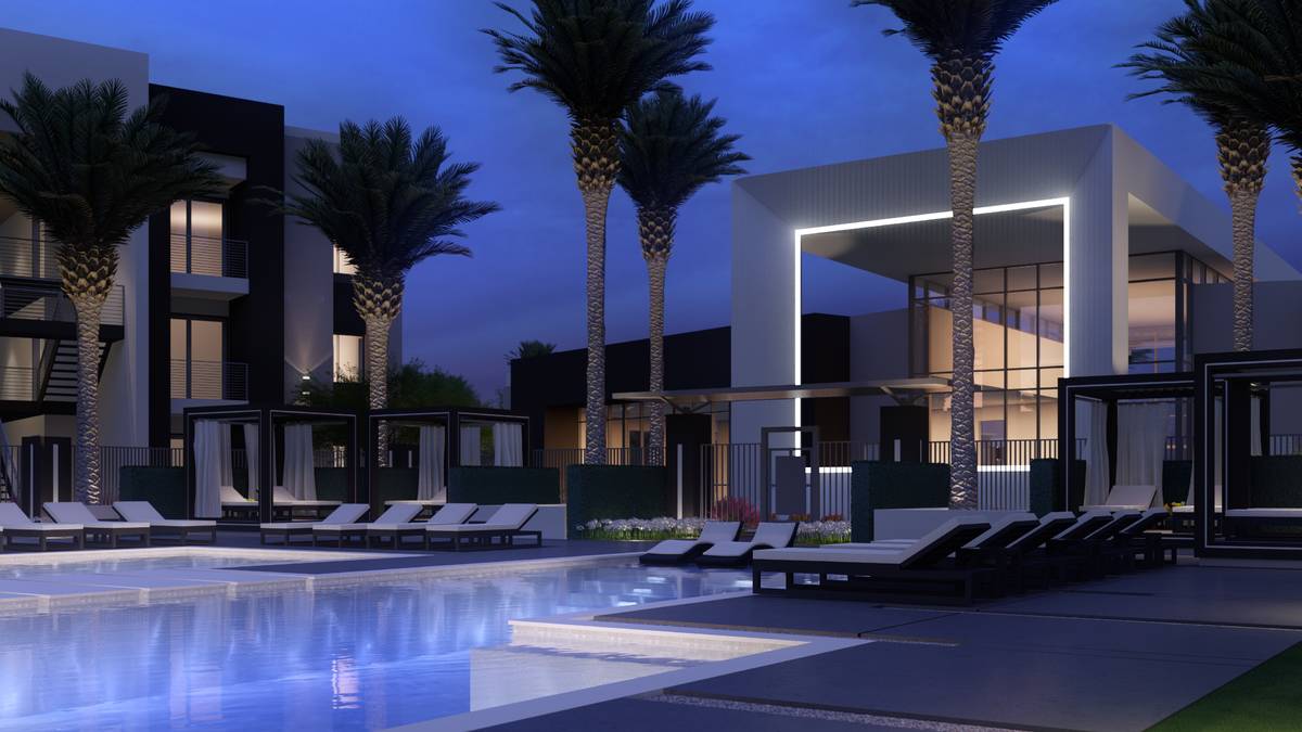 Rendering showing pool of project at night